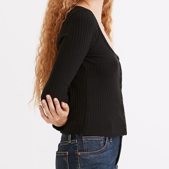 Madewell Black Ribbed Long Sleeve Top - Picture 4 of 11